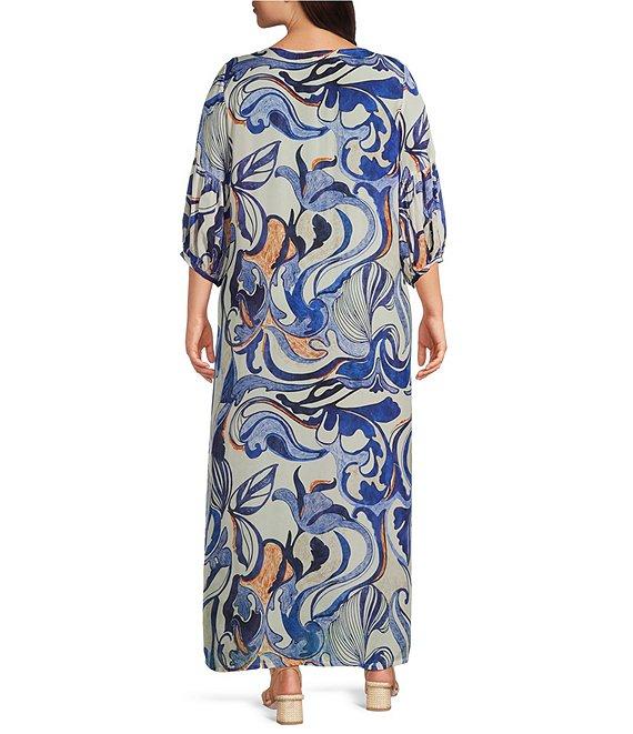 Bryn Walker Plus Lanterna Printed Round Neck 3/4 Sleeve A-Line Dress Product Image
