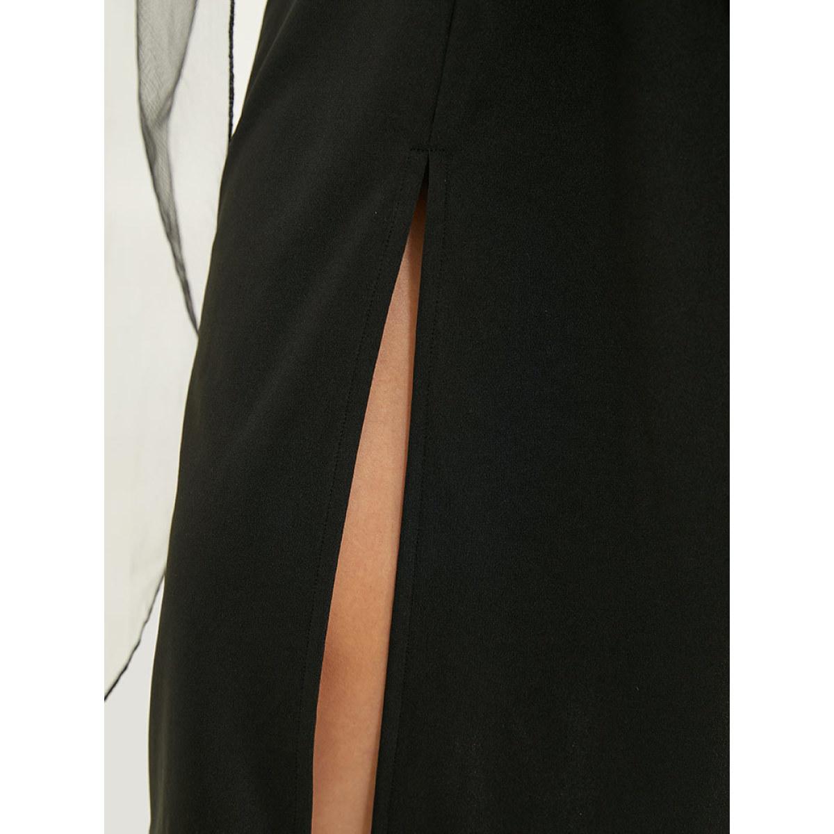 Plus Size Halloween Patchwork Lace Mesh Split Hem Lace Up Dress Black Women Glamour Cross straps Square Neck Short sleeve Curvy Midi Dress BloomChic 12/L Product Image