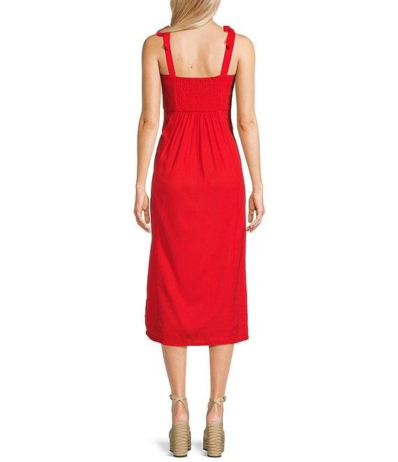 GB Tie Shoulder Linen Blend Midi Dress Product Image