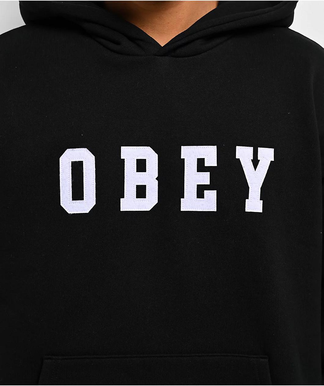 Obey Felt Extra Heavy Black Hoodie Product Image