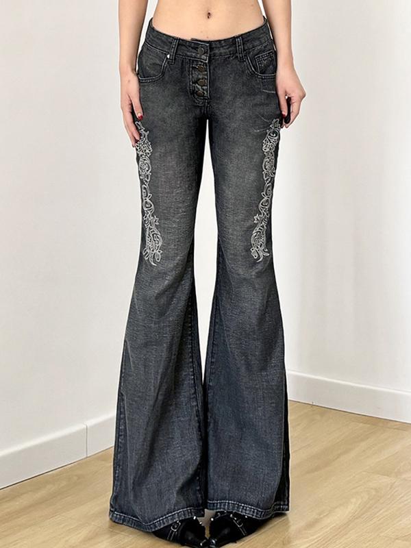 Print Wash Flare Jeans Product Image
