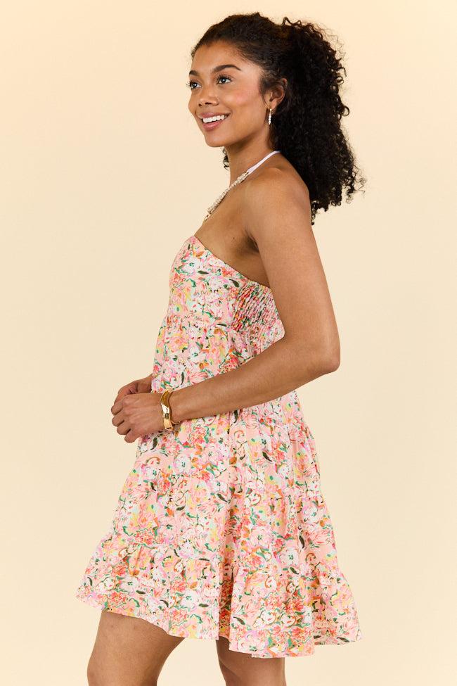 Sweet Thing Strapless Pink and Peach Printed Mini Dress FINAL SALE Product Image