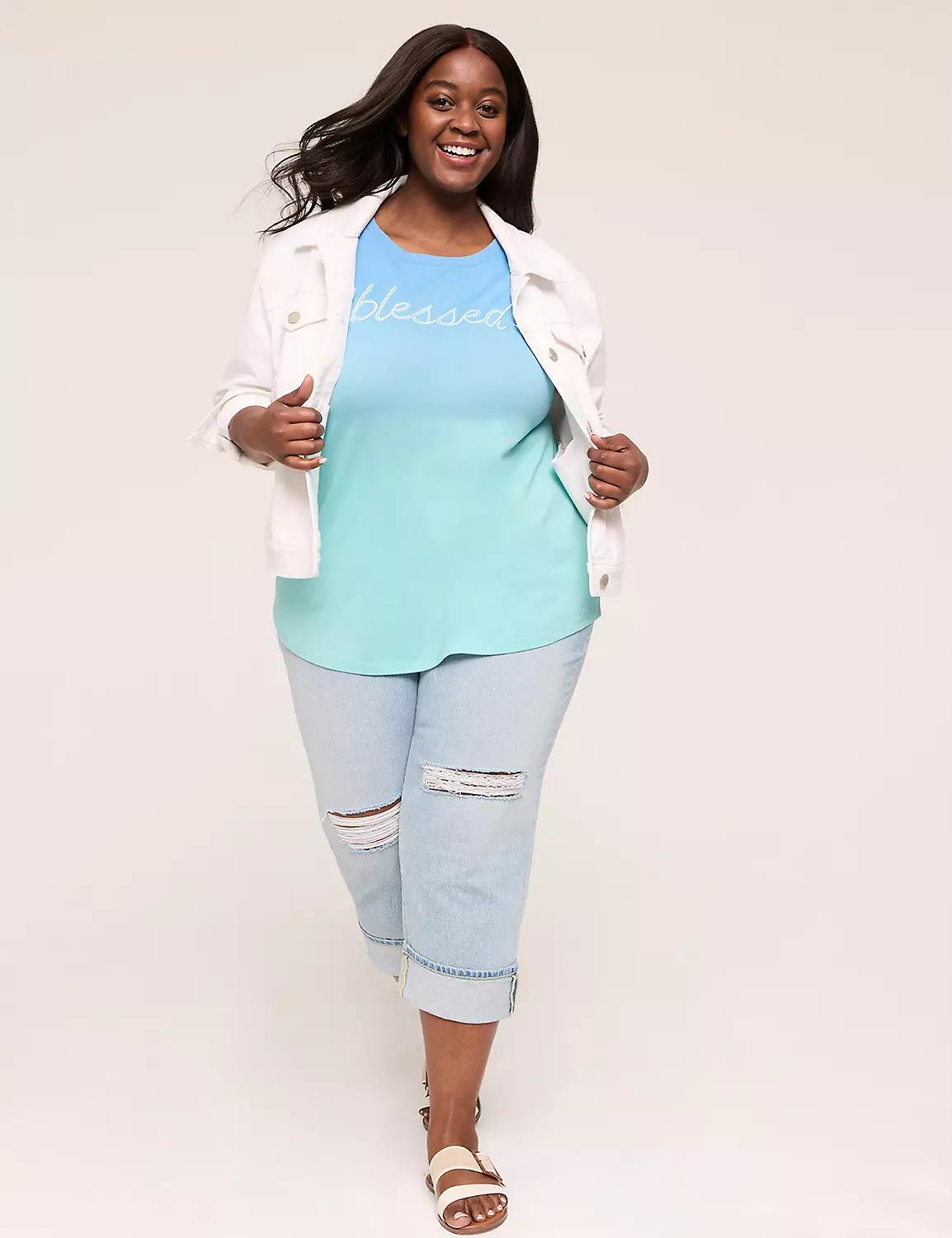 Embroidered Blessed Dolman-Sleeve Graphic Tee Product Image