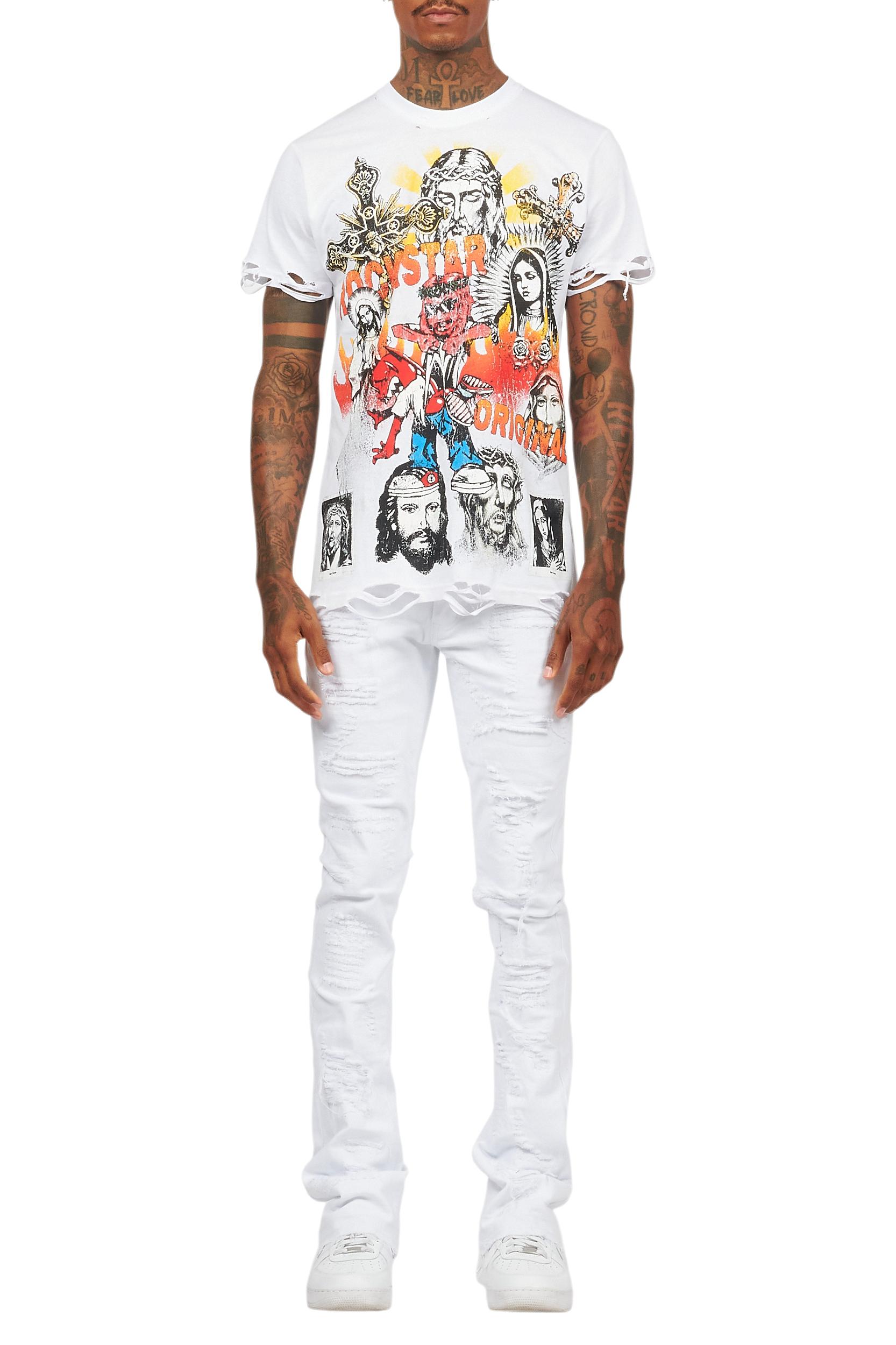 Holibert White Stacked Flare Jean Male Product Image