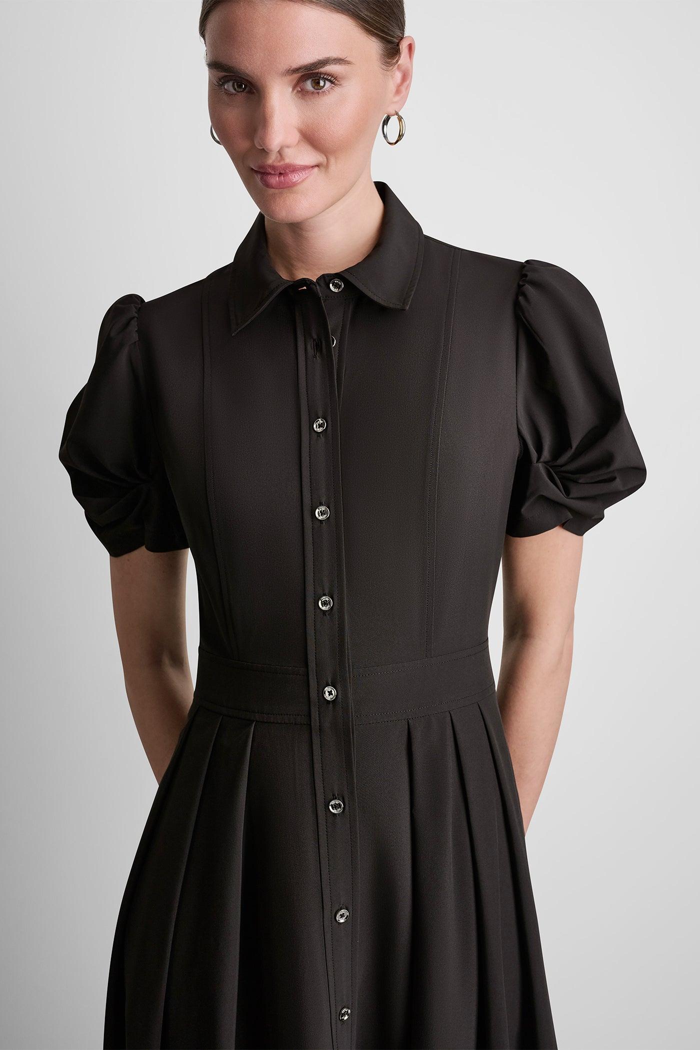 PUFF SLEEVE PLEATED MIDI SHIRT DRESS Product Image