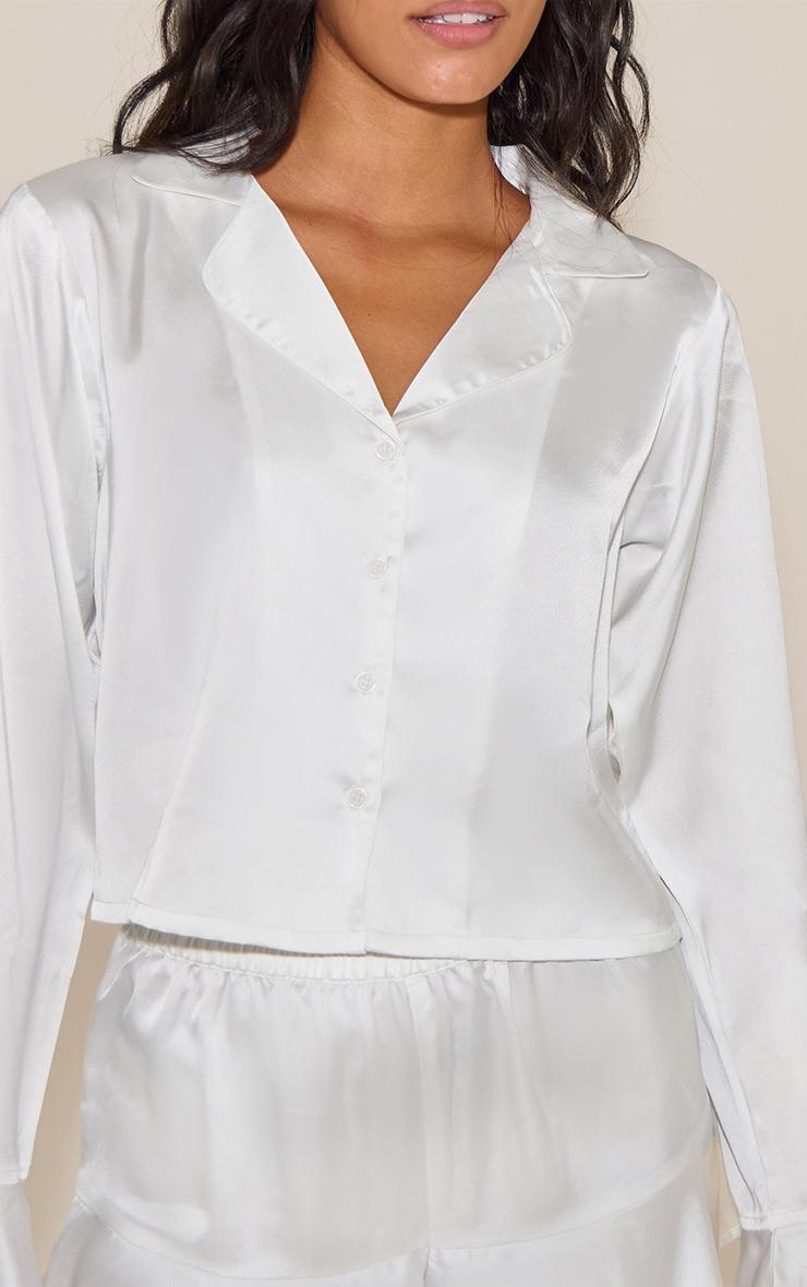 White Flute Sleeve Satin Short Pj Set Product Image