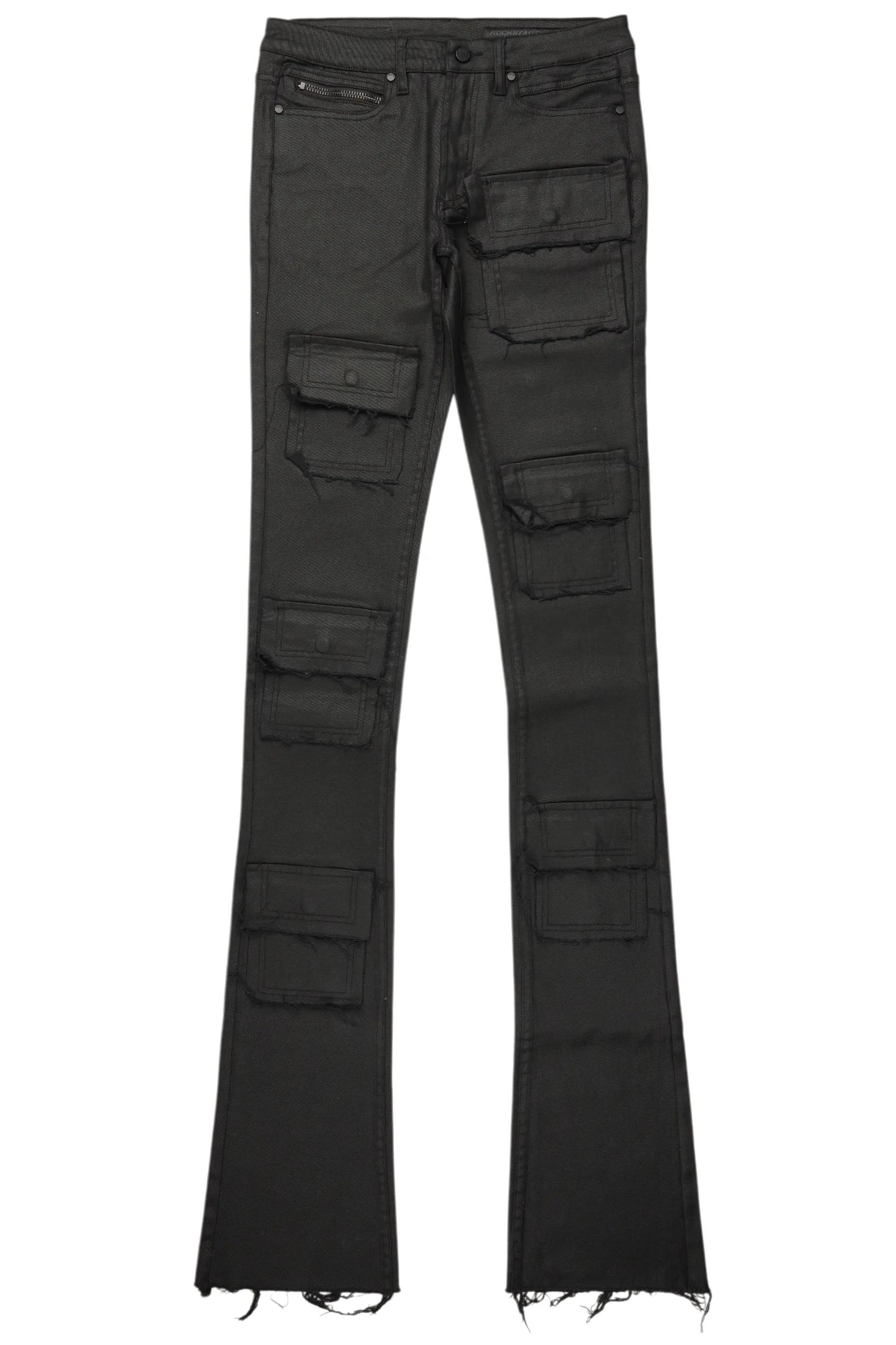 Petrus Black Coated Super Stacked Flare Jean Male Product Image