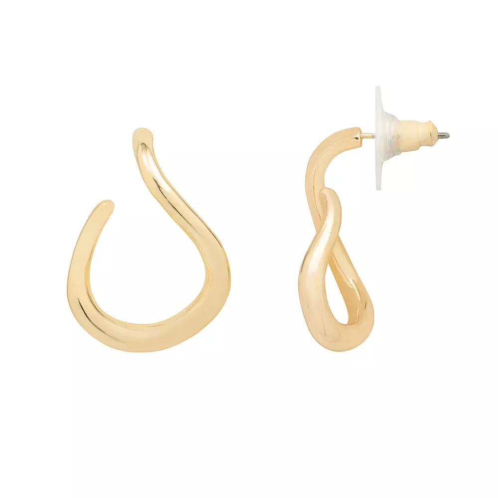 Emberly Gold Tone Curve Hoop Earrings, Women's, None Product Image