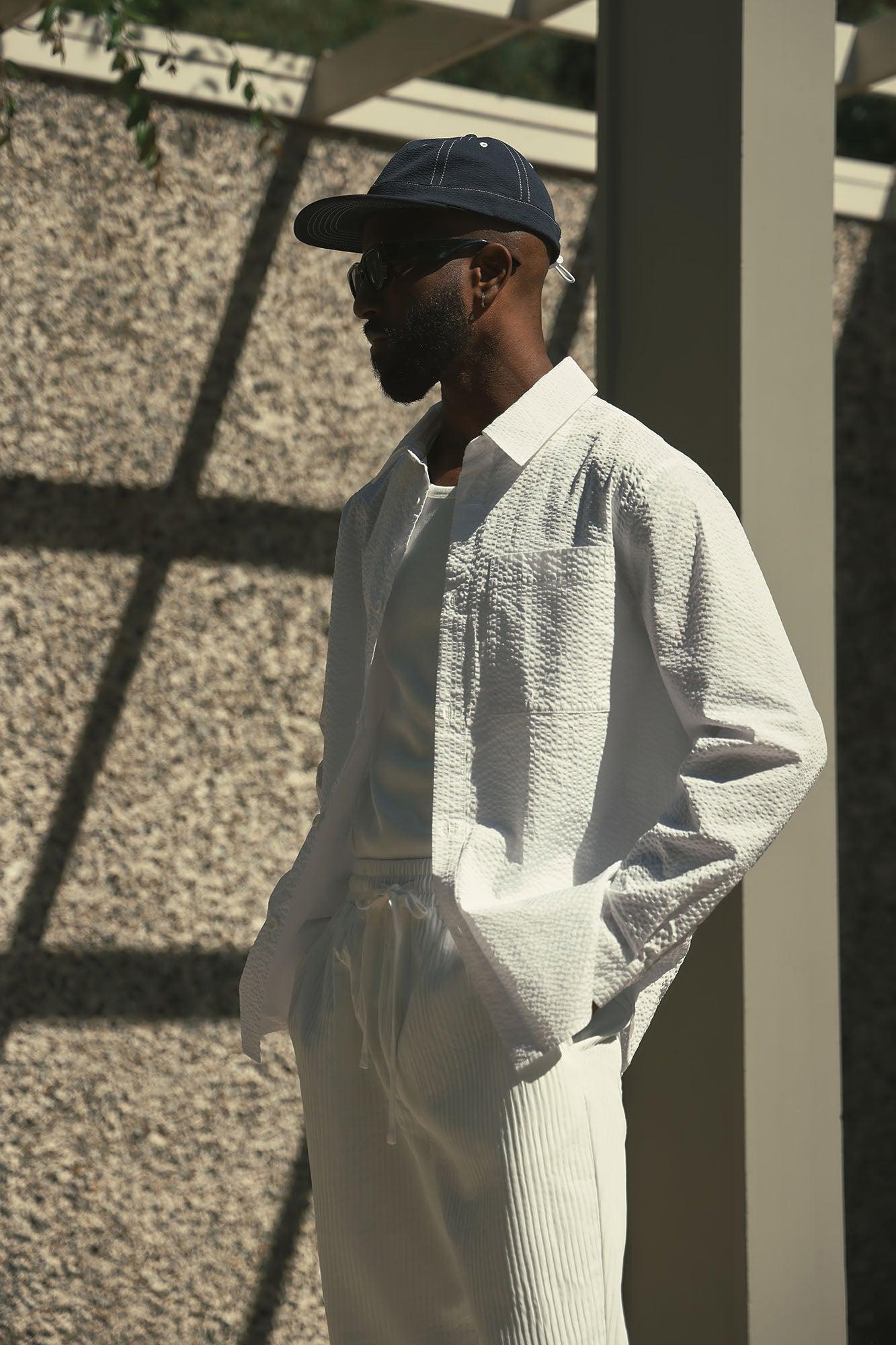 Seersucker Long Sleeve Button Up Shirt - White Product Image