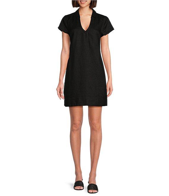 Tommy Bahama Linen Blend Johnny Collar Short Sleeve Side Pocket Shirt Dress Product Image