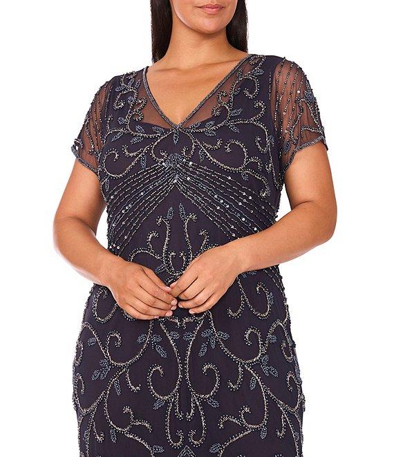 Pisarro Nights Plus Size Size V-Neck Short Sleeve Beaded Gown Product Image