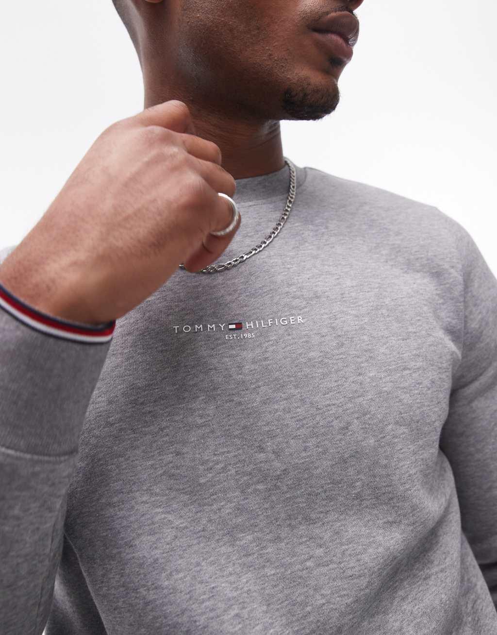 Tommy Hilfiger logo tipped sweatshirt in gray Product Image