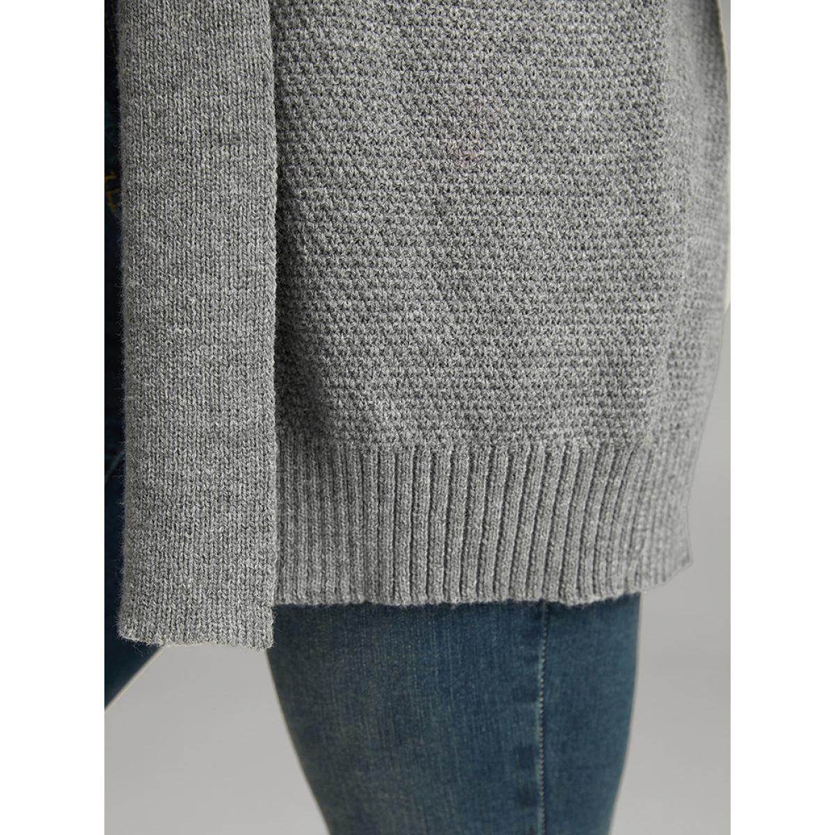 Plus Size Plain Open Front Elastic Cuffs Cardigan DarkGray Women Casual Loose Long Sleeve Dailywear Cardigans BloomChic 12/L Product Image