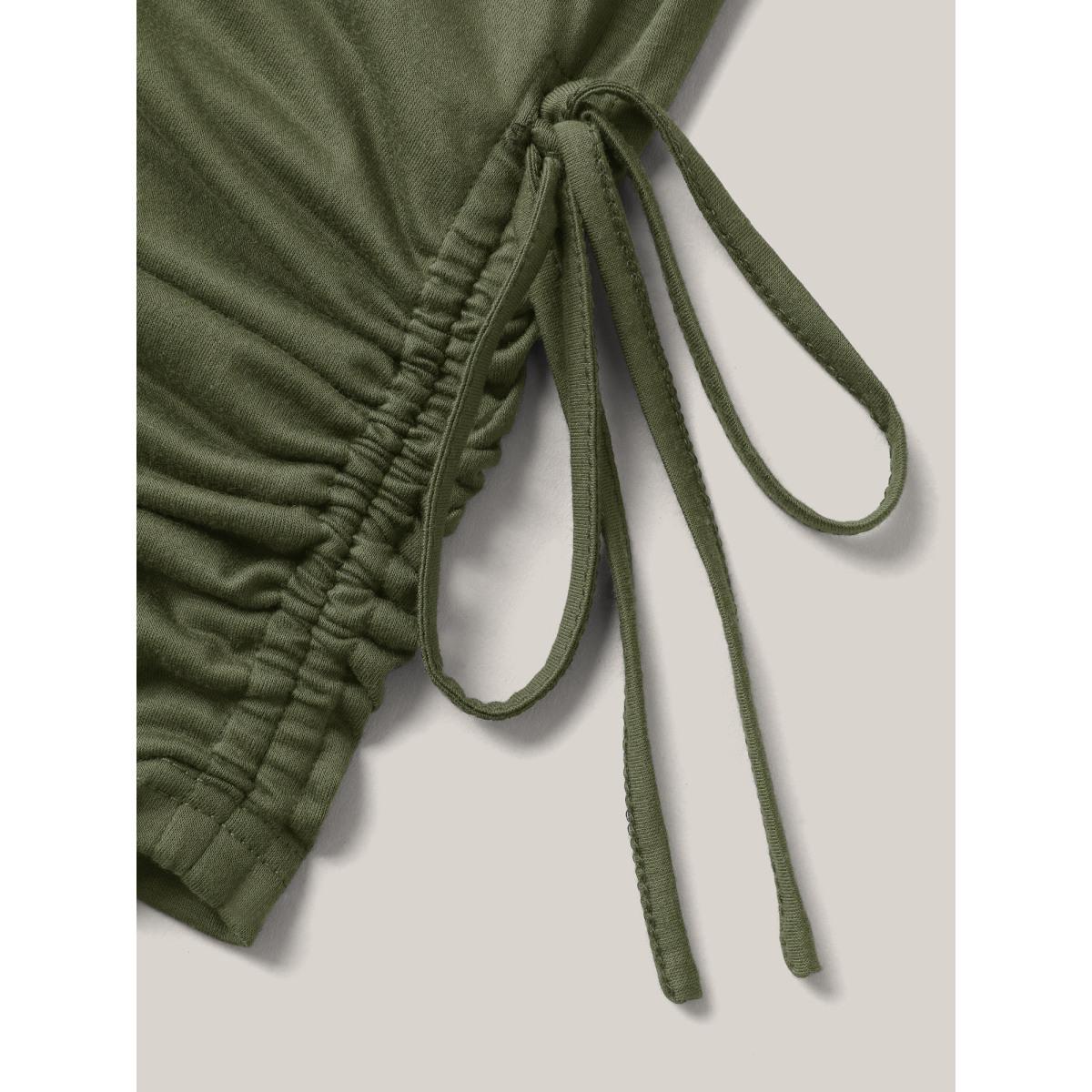 Plus Size ArmyGreen Tie-Up Hem Pull-Over Stretch Jumpsuit Women Short sleeve V-neck Vacation Loose Jumpsuits BloomChic 18-20/2X Product Image