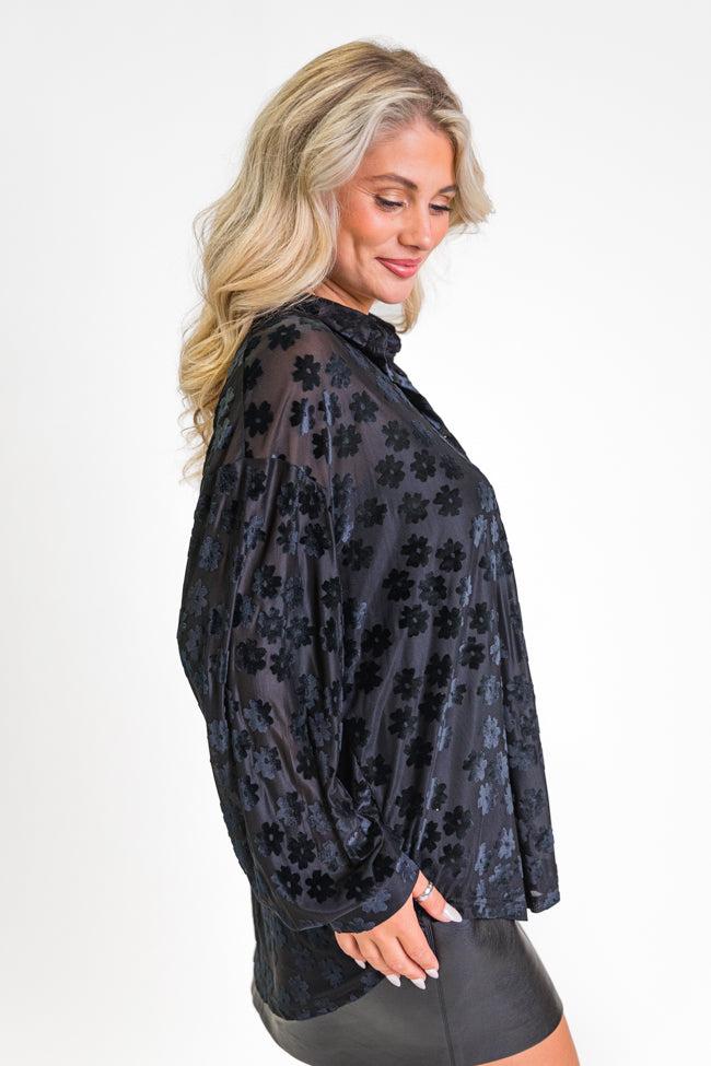 Face The Day Black Velvet Floral Button Down Blouse FINAL SALE Product Image