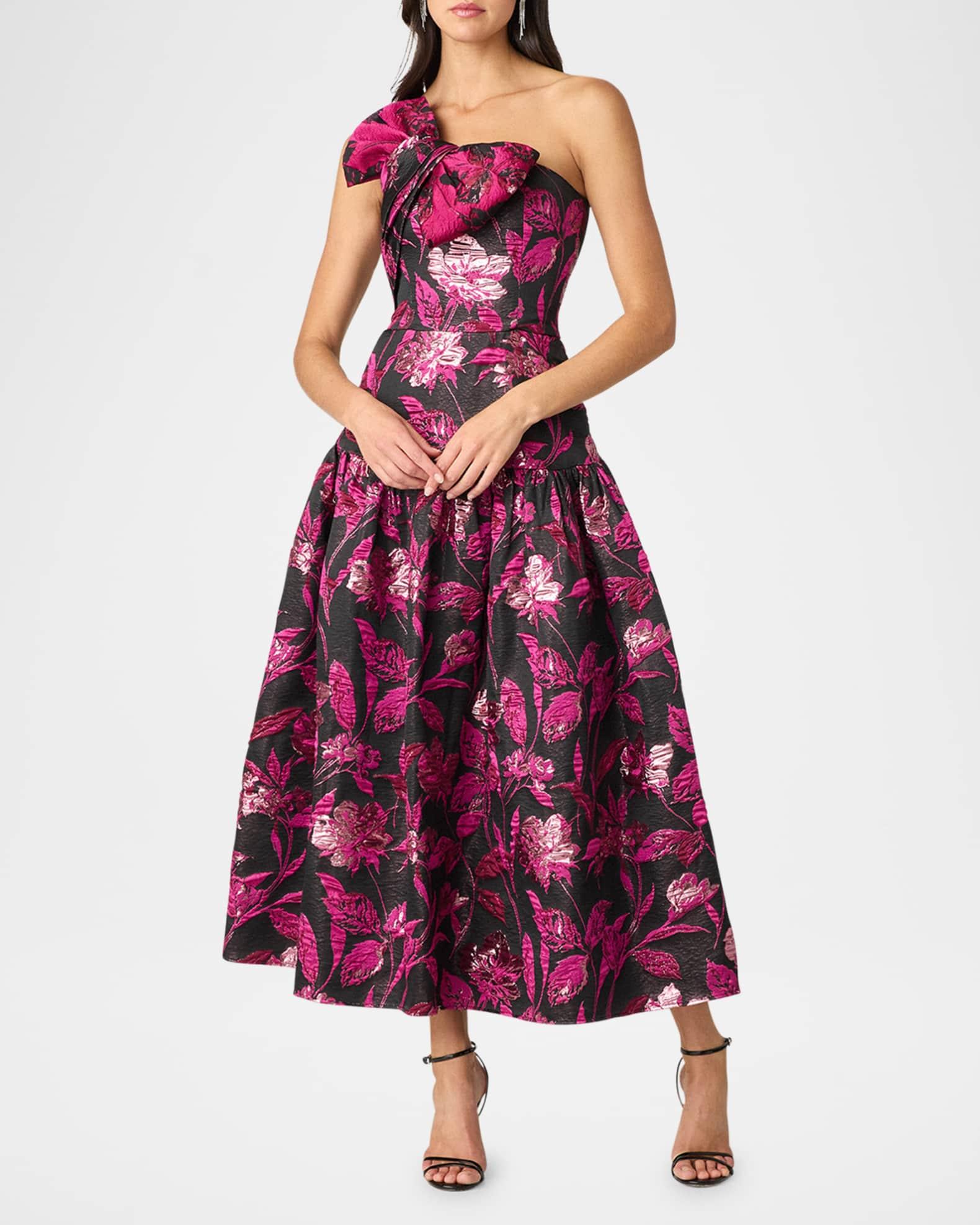 Lisa One-Shoulder Floral Jacquard Midi Dress Product Image