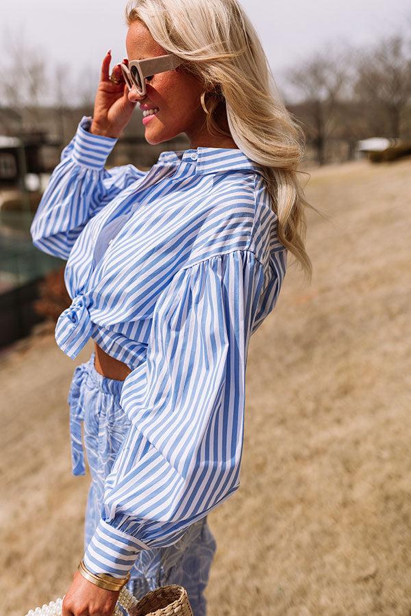 First Class Reservations Stripe Button Up in Blue Product Image