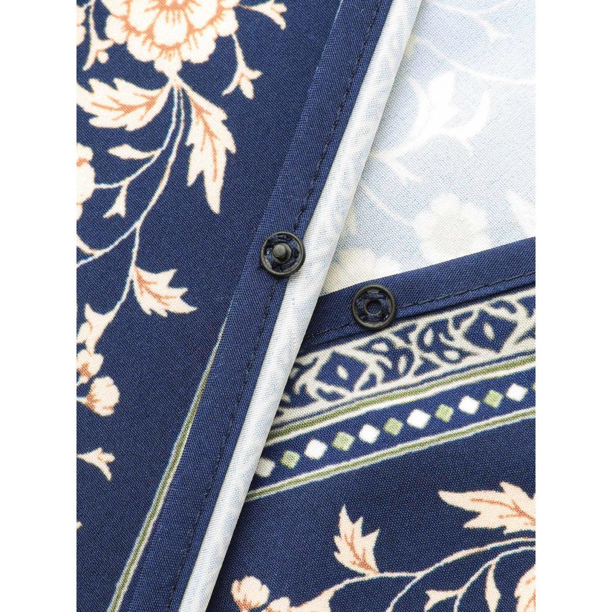 Plus Size Surplice Neck Boho Print Elastic Waist Dress Indigo Women Resort Non Overlap Collar Long Sleeve Curvy BloomChic 12/L Product Image