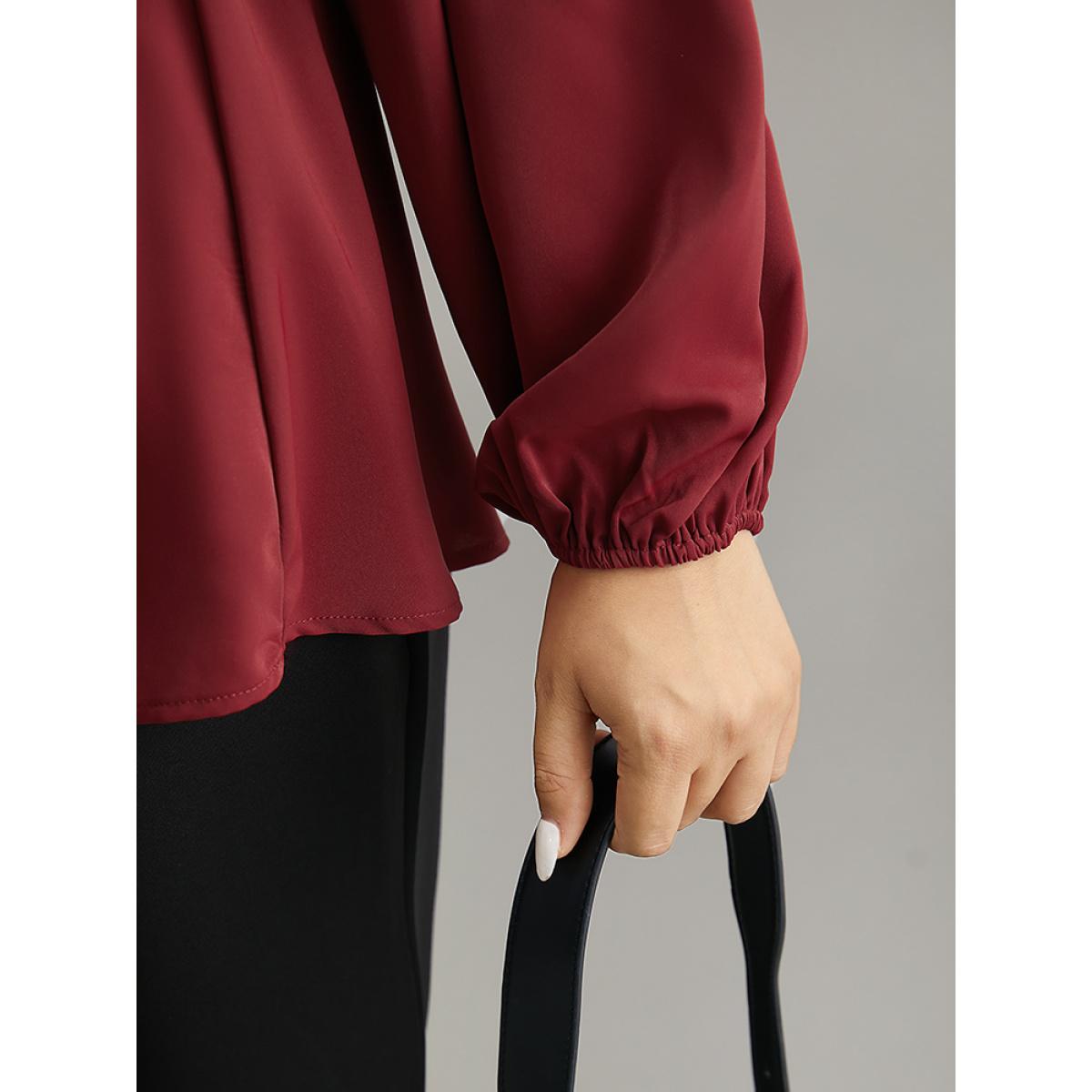 Plus Size Scarlet Static-Free Contrast Lace Lantern Sleeve Blouse Women Office Long Sleeve V-neck Office Blouses BloomChic 30/6X Product Image