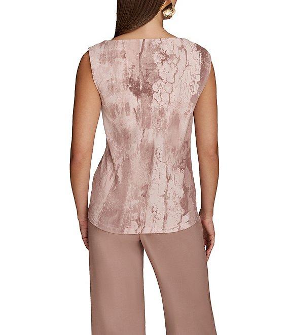 Donna Karan Mink Multi Printed Crepe Jersey Gold Hardware Twist Front Asymmetrical Neck Sleeveless Top Product Image
