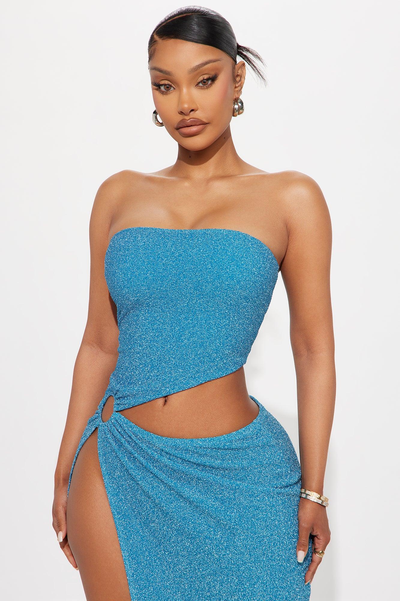 Back For More Glitter Knit Maxi Dress - Blue Female Product Image