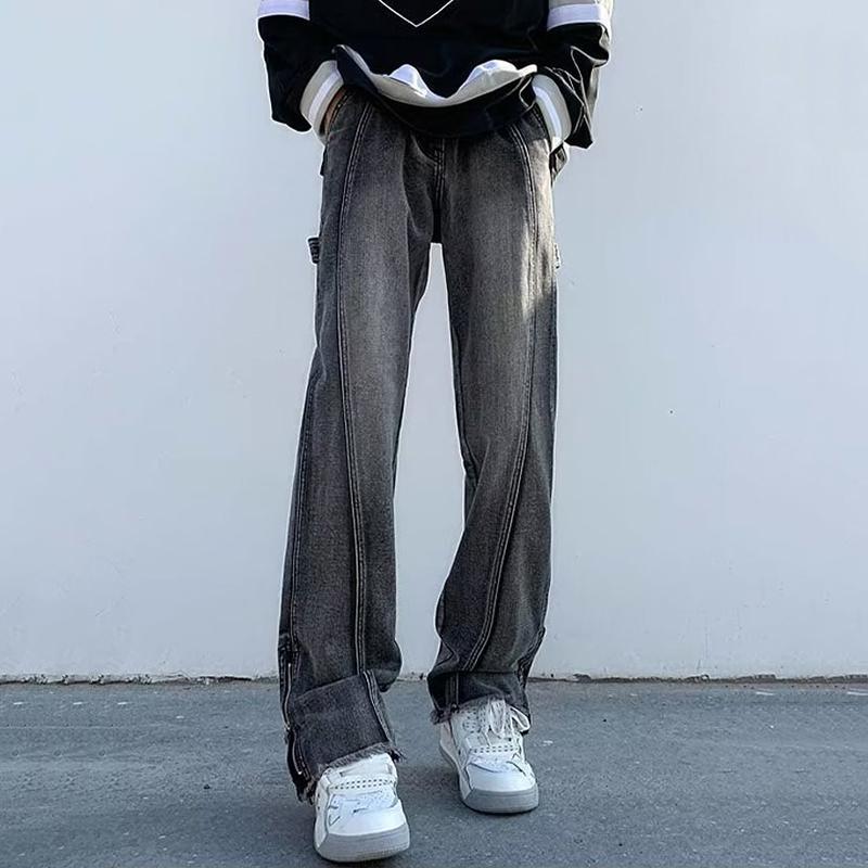 Sopula Men's Zipper Street Style Micro-Flare Raw Edge Jeans Product Image