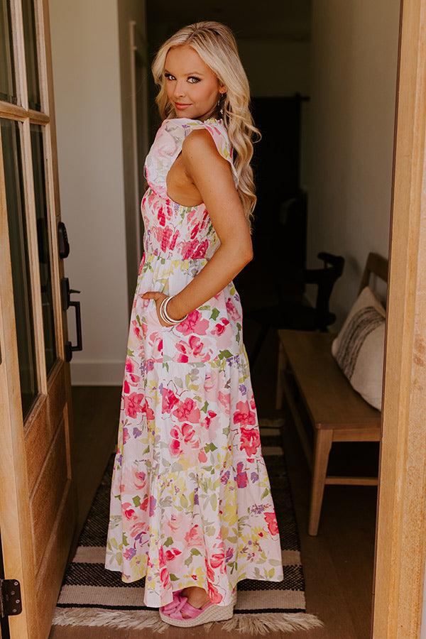 Gleaming Smile Floral Smocked Midi Dress in Blush Product Image