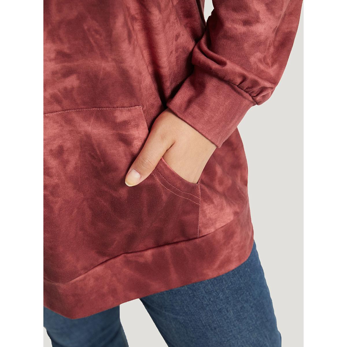 Plus Size Tie Dye Pocket Hooded Sweatshirt Women Rust Casual Elastic cuffs Hooded Dailywear Sweatshirts BloomChic 22-24/3X Product Image