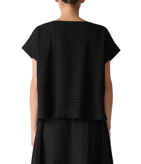 Eileen Fisher Organic Cotton Blend Airy Box Pattern Boat Neck Short Sleeve Top Product Image