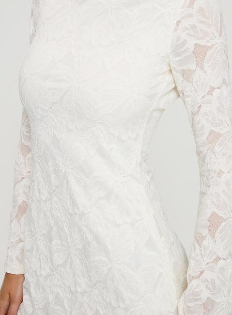 Lukea Lace Long Sleeve Mini Dress Cream Product Image
