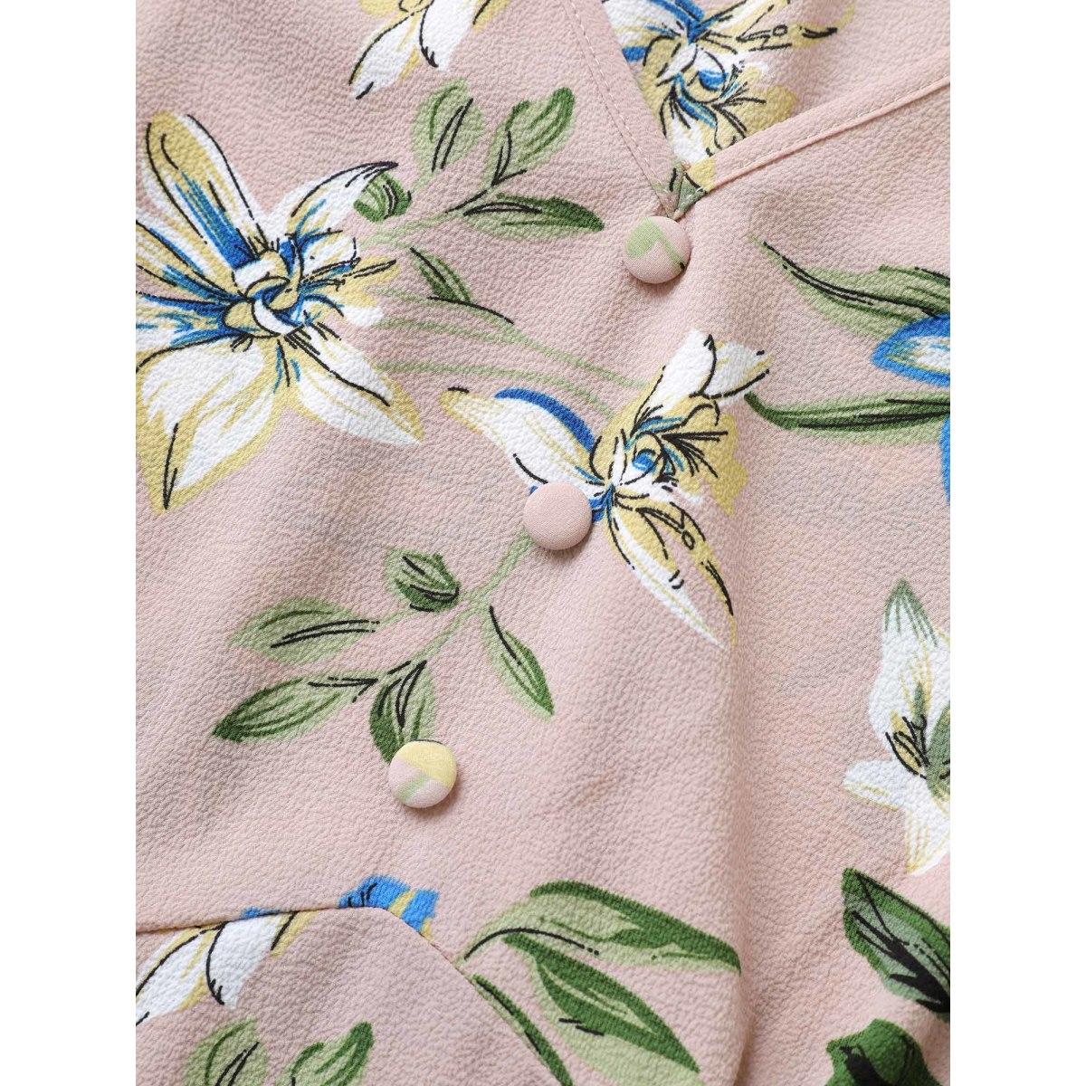 Plus Size DustyPink Floral Flutter Sleeve Button Detail Blouse Women Elegant Short sleeve V-neck Everyday Blouses BloomChic 28/5X Product Image