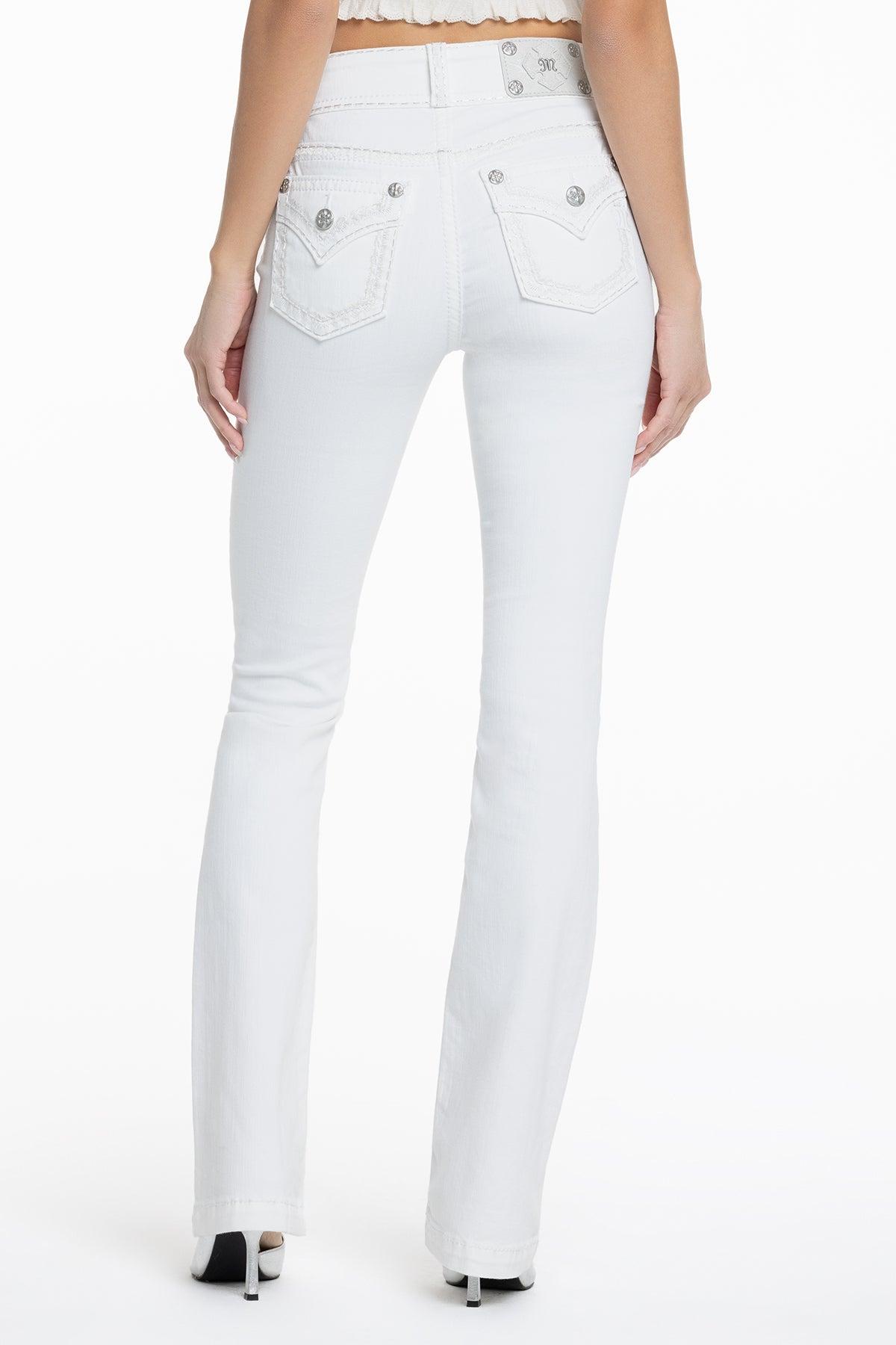 Adeline White Stitched Bootcut Jeans Product Image