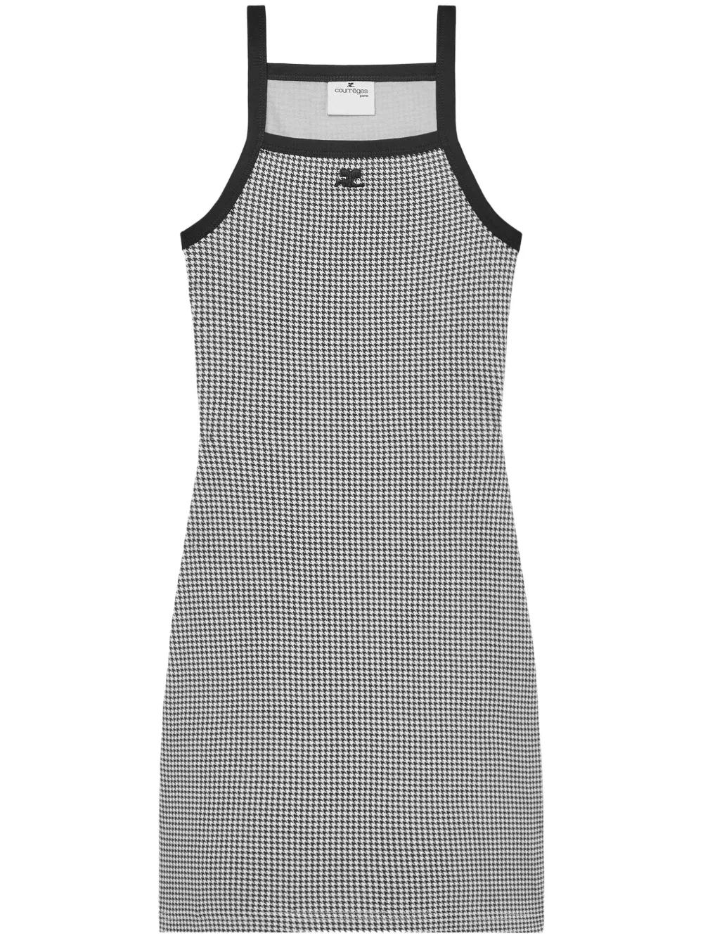 contrast-trim houndstooth cotton mini dress Product Image