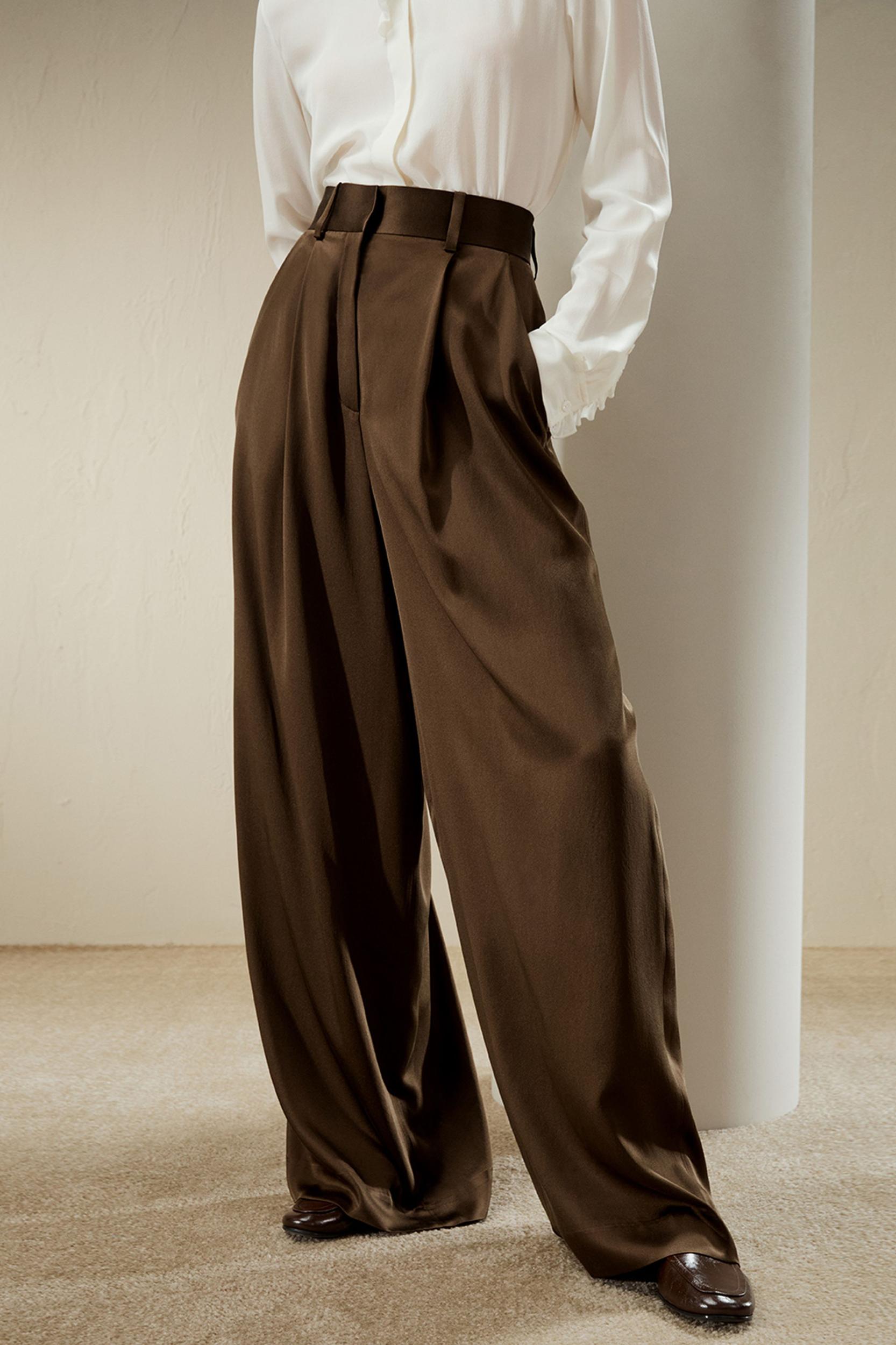 High-Waisted Wide Leg Dense Silk Pants Product Image