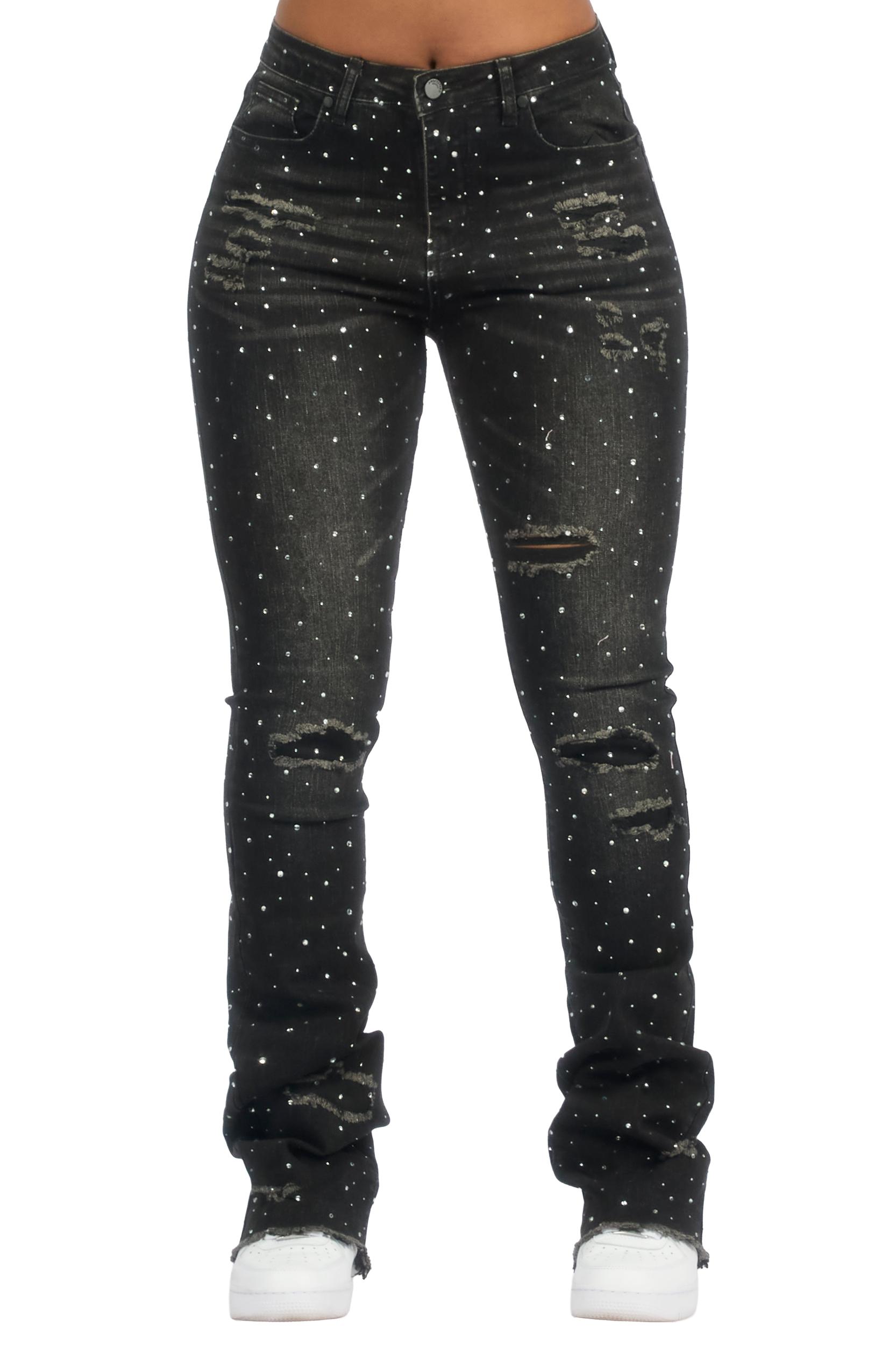 Kelle Black Rhinestone Stacked Jean Female Product Image
