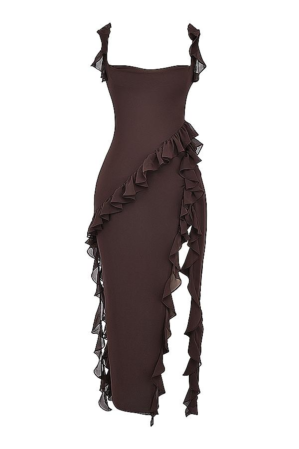 Ariela  espresso ruffle maxi dress - sale Product Image
