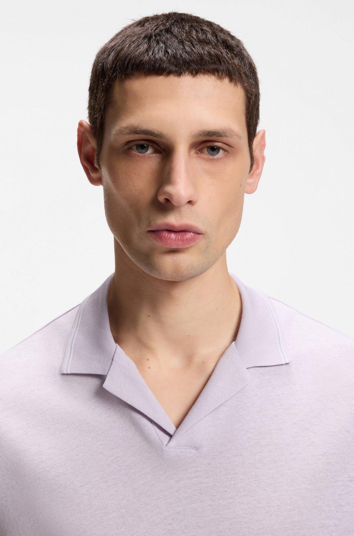 Johnny-collar polo shirt in cotton and linen Product Image
