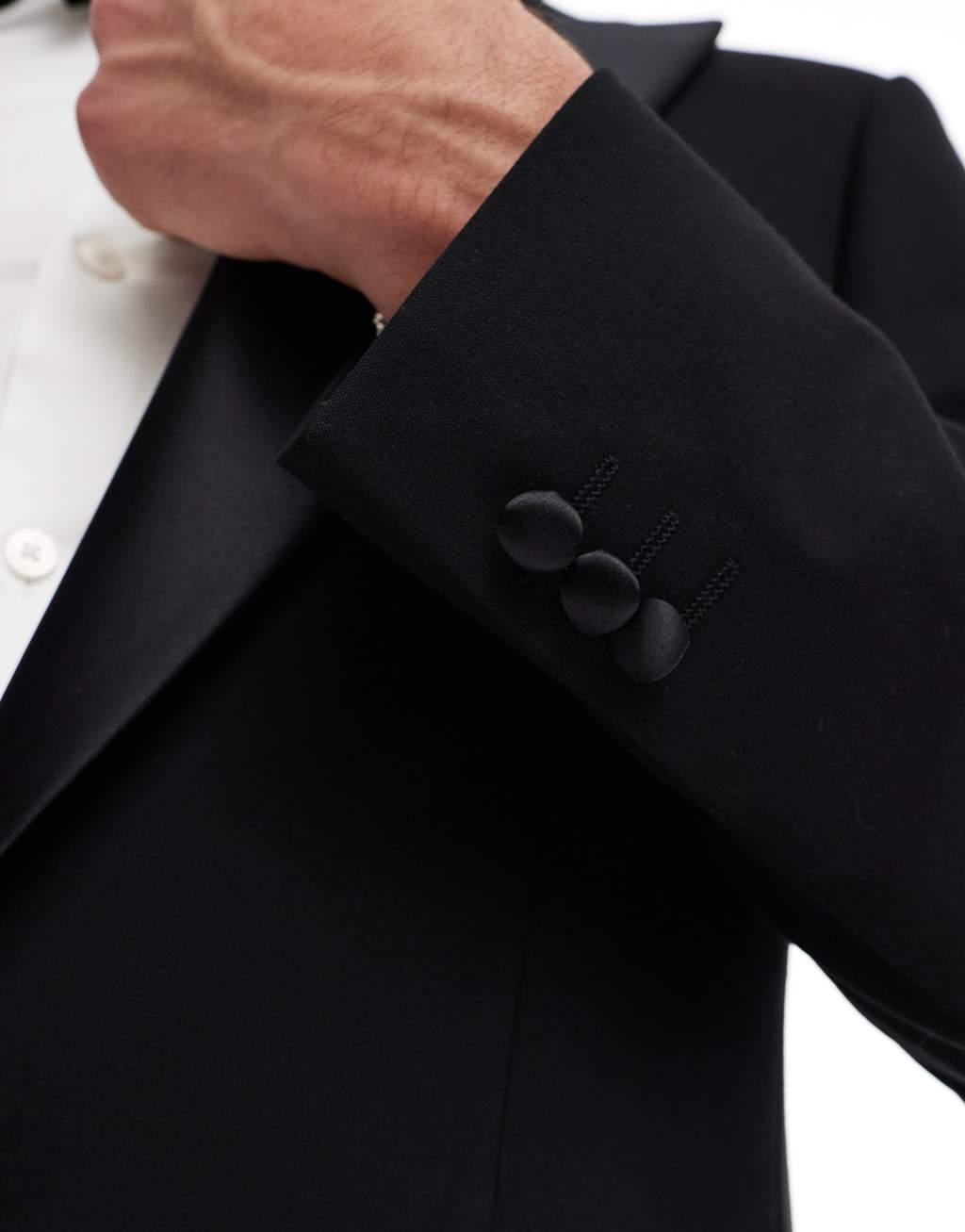 ASOS DESIGN new skinny tuxedo suit jacket with low break in black Product Image