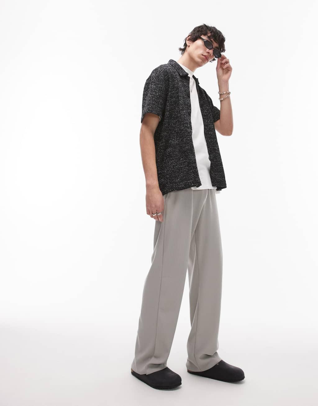 Topman oversized fit textured polo shirt in gray Product Image