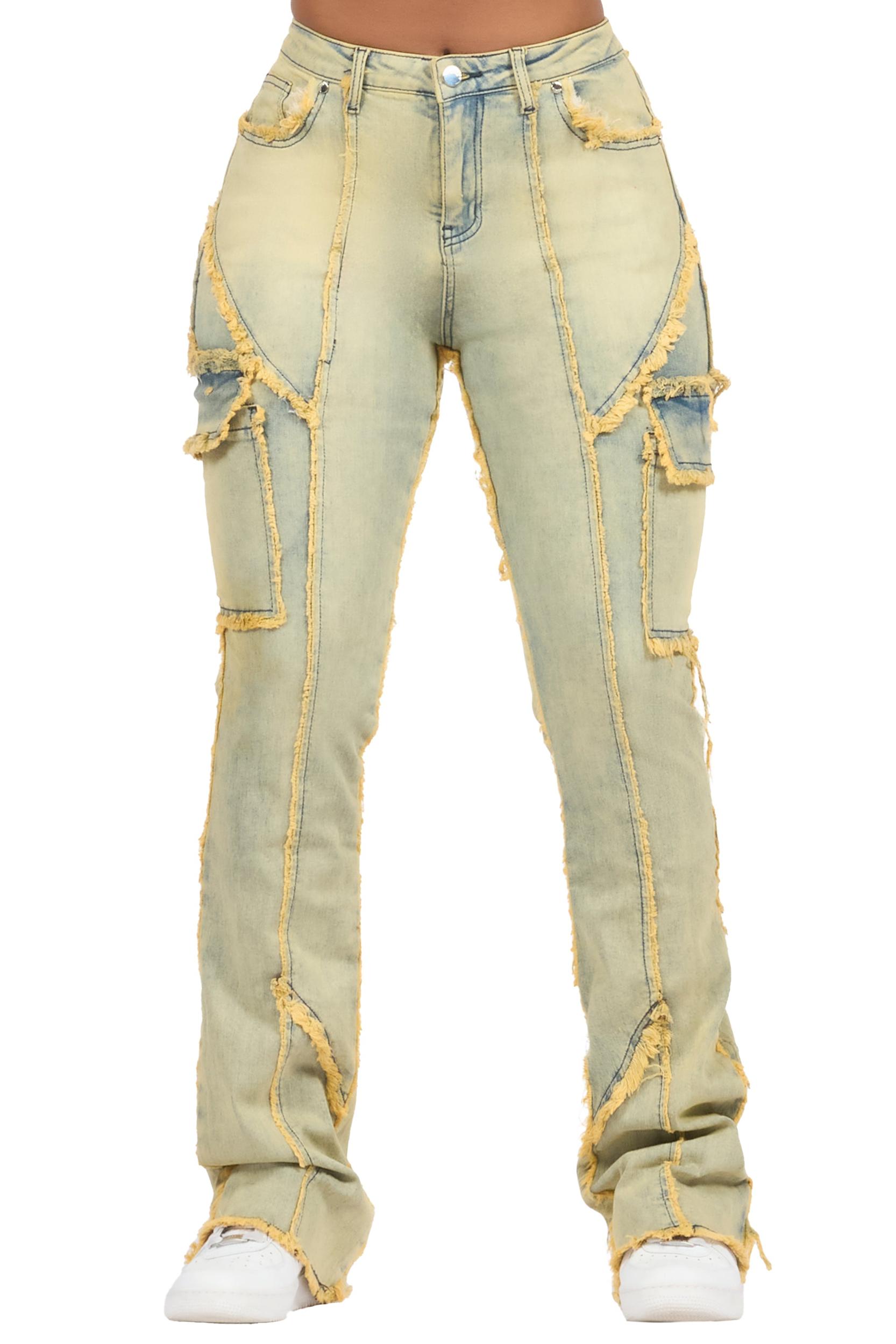 Keshia Dirty Blue Wash Stacked Flare Jean Female Product Image