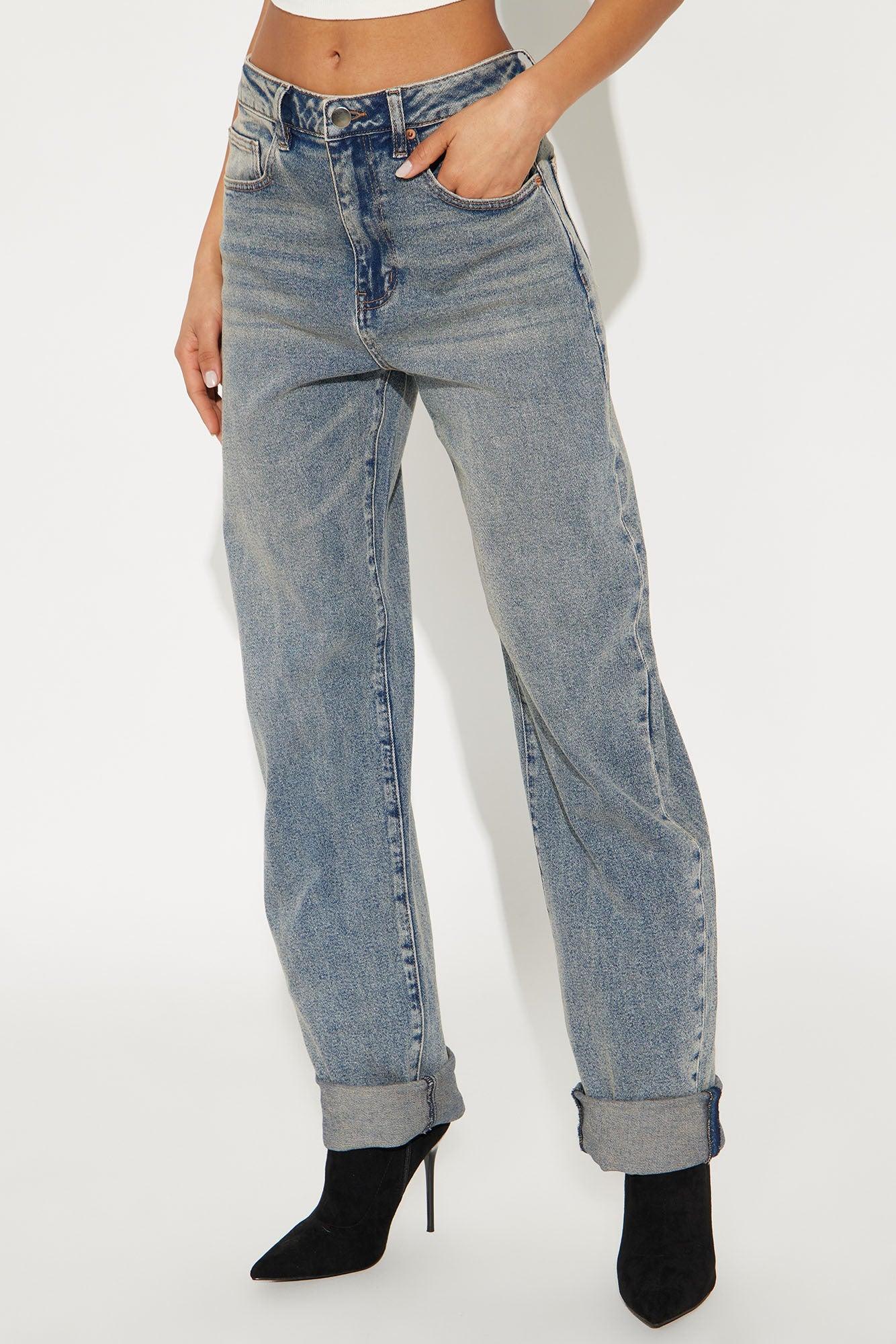 Doin' Time Denim Cuffed Straight Leg Jeans - Medium Wash Product Image