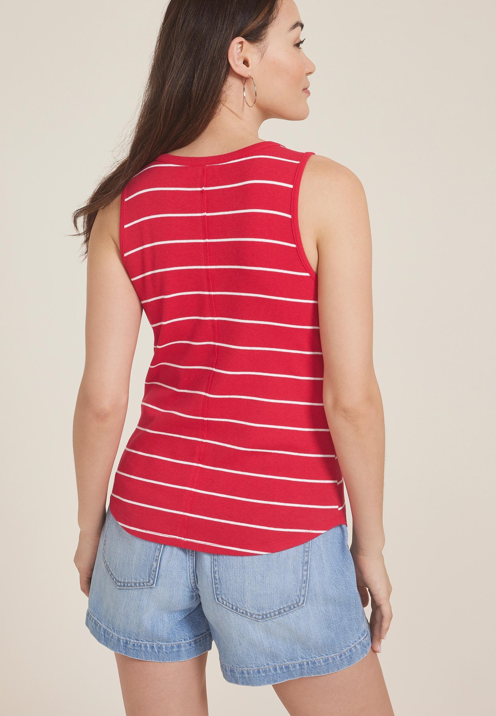 Striped Ribbed Henley Tank Top Product Image