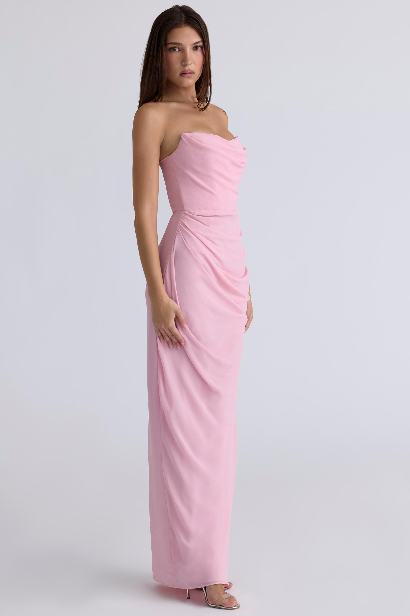 Adrienne  pink quartz georgette strapless gown Product Image