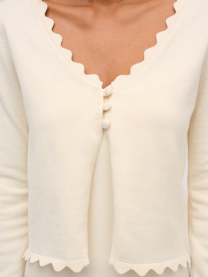 Sisi Scallop Knit Cardigan — Ivory Product Image