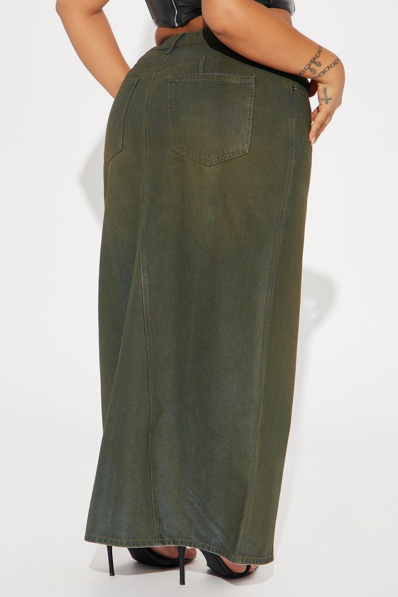 Lone Pine Coated Denim Maxi Skirt - Olive Product Image