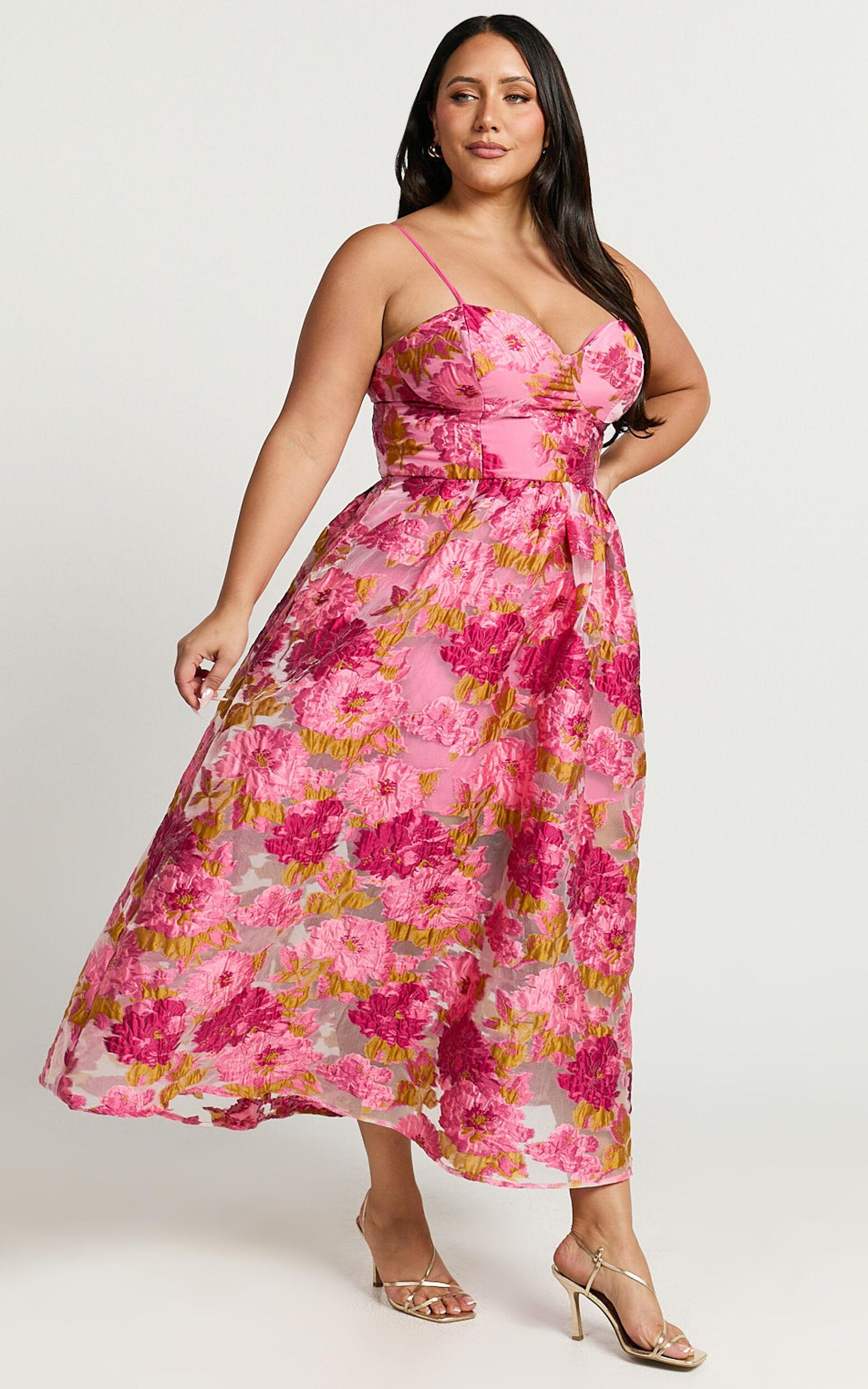 Brailey Midi Dress - Aline Corset Detail Dress in Light Pink Product Image