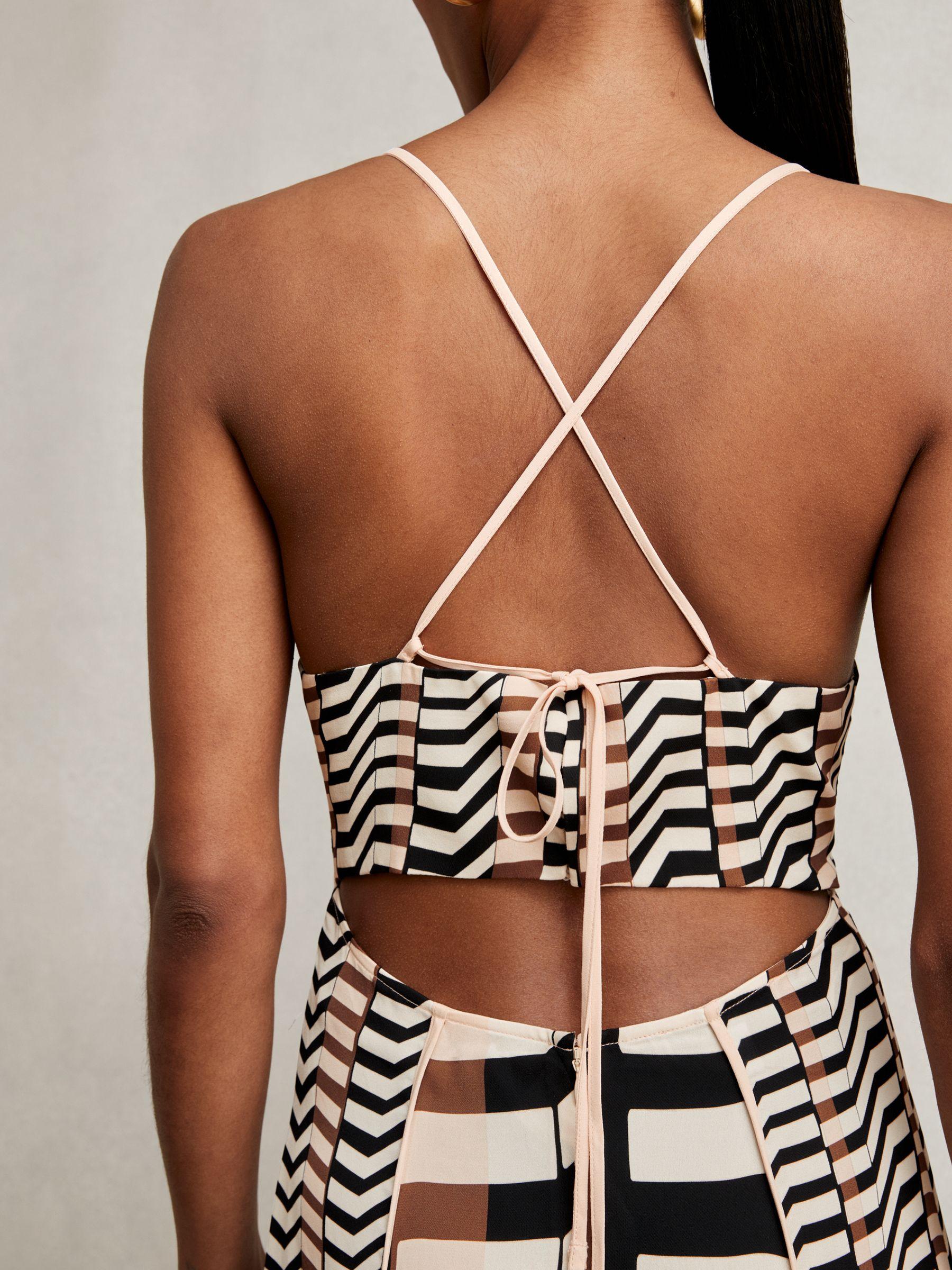 Chevron-Stripe Ruched Midi Dress in Black/Brown Product Image