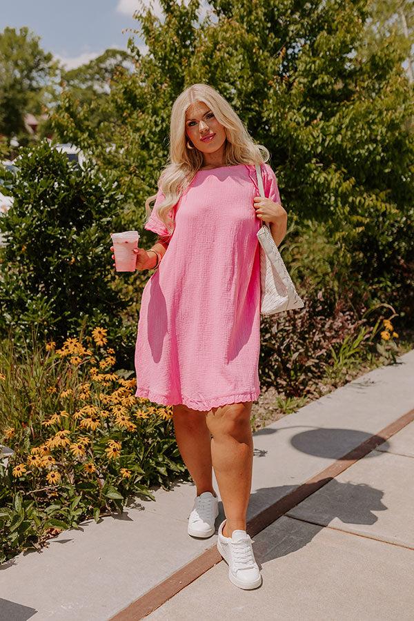 Sunday Mornings Eyelet Shift Dress in Bubblegum Pink Curves Product Image