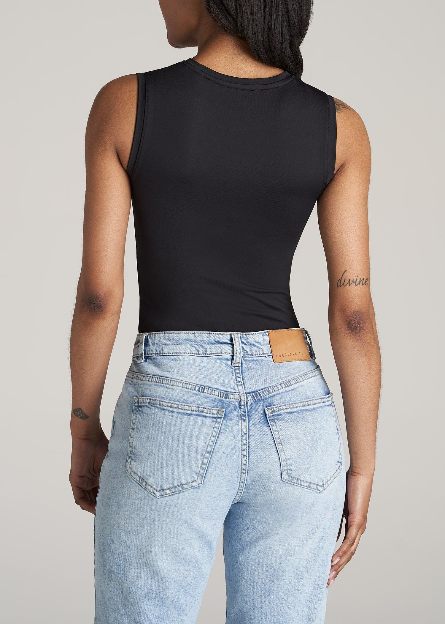 Sleeveless Crewneck Bodysuit for Tall Women in Black Female Product Image