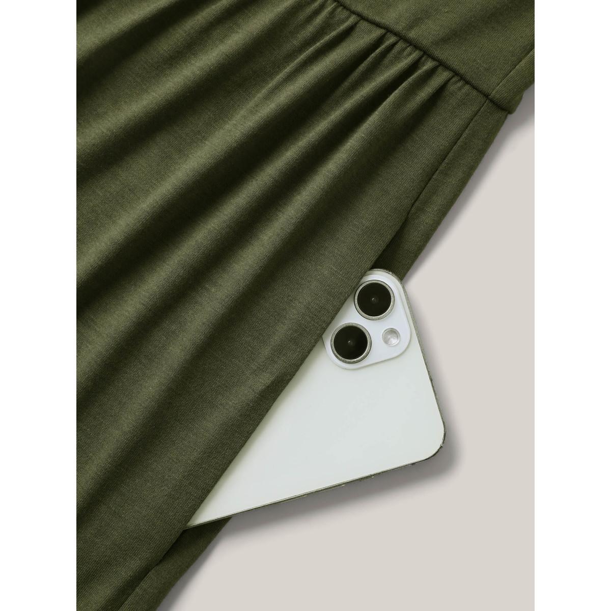 Plus Size ArmyGreen Stretchy Knit Pockets Cross Back Jumpsuit Women At the Office Sleeveless V-neck Office Loose Jumpsuits BloomChic 10/M Product Image